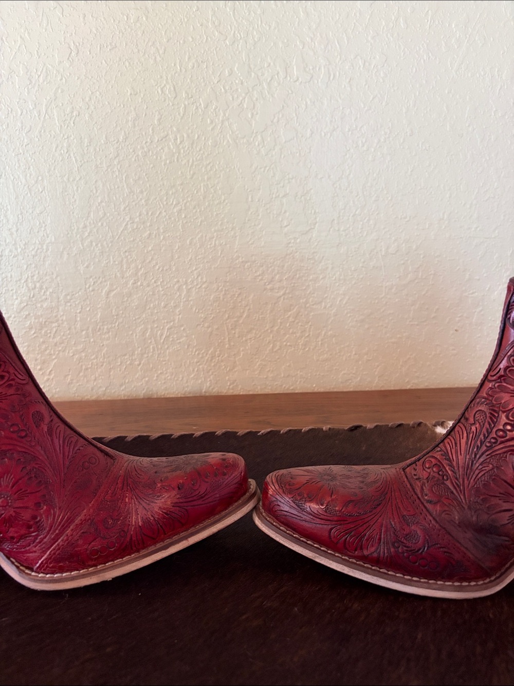Myra Bag Red Tooled Floral Leather Ankle Booties - Picture 9 of 12